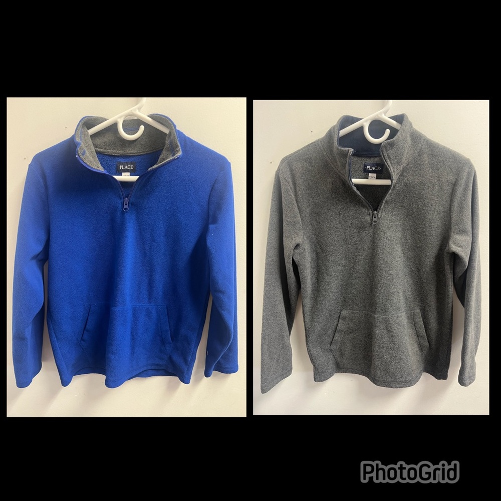 Fleece Quarter-Zip Pullover Set - Blue and Gray